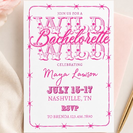 Roze Westerse Bachelorette Weekend Uitnodiging