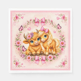 Roze Westerse Hooglanders Koe & Pony Baby Shower Servet