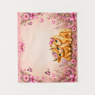 Roze Westerse Hooglandrund en Pony Baby Shower Fot Wandkleed