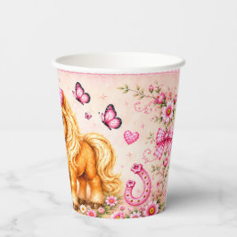 Roze Westerse Hooglandrund & Pony Baby Shower 8oz  Papieren Bekers