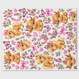Roze Westerse Hooglandrund & Pony Inpakpapier Sh