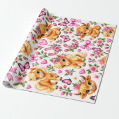 Roze Westerse Hooglandrund & Pony Inpakpapier Sh (Uitgerold)