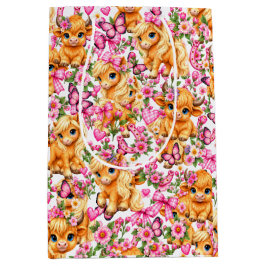 Roze Westerse Hooglandrund & Pony Inpakpapier Sh Medium Cadeauzakje