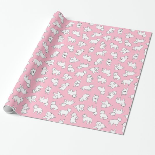 Roze westie-papier cadeaupapier (Uitgerold)