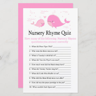 Roze Whale Nursery Rhyme Quiz baby shower game
