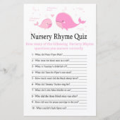 Roze Whale Nursery Rhyme Quiz baby shower game (Voorkant)