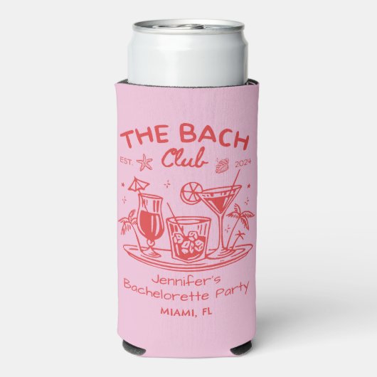 Roze Whimsical Beach Cocktail Bachelorette Party Seltzer Blikjeskoeler (Seltzer Achterkant)