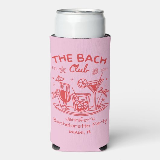 Roze Whimsical Beach Cocktail Bachelorette Party Seltzer Blikjeskoeler (Seltzer Voorkant)