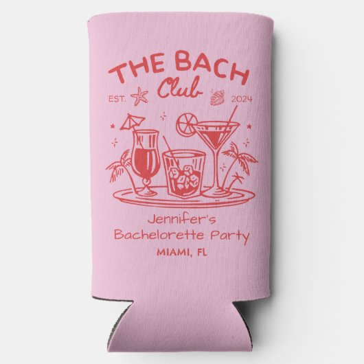 Roze Whimsical Beach Cocktail Bachelorette Party Seltzer Blikjeskoeler (Achterkant)