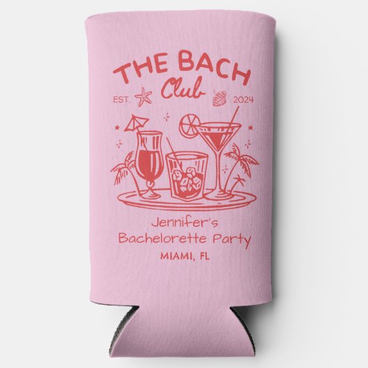 Roze Whimsical Beach Cocktail Bachelorette Party Seltzer Blikjeskoeler (Voorkant)