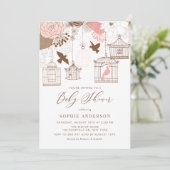 Roze Whimsical Birdcages Baby shower Invitation Kaart (Staand voorkant)