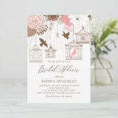 Roze Whimsical Birdcages Bridal Shower Invitation Kaart (Staand voorkant)