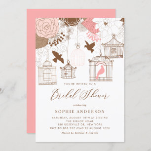 Roze Whimsical Birdcages Bridal Shower Invitation Kaart