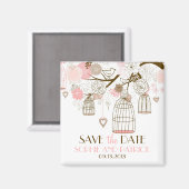 Roze Whimsical Birdcages Save the Date Magnet (Voorkant / Achterkant)