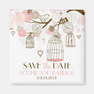 Roze Whimsical Birdcages Save the Date Magnet
