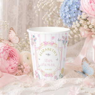 Roze Whimsical Bloem Meisje Baby Shower Papieren Bekers