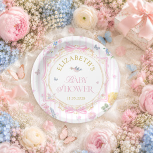 Roze Whimsical Bloem Meisje Baby Shower Papieren Bordje