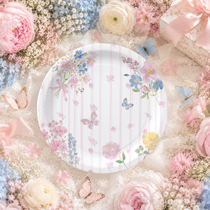 Roze Whimsical Bloem Meisje Baby Shower Papieren Bordje