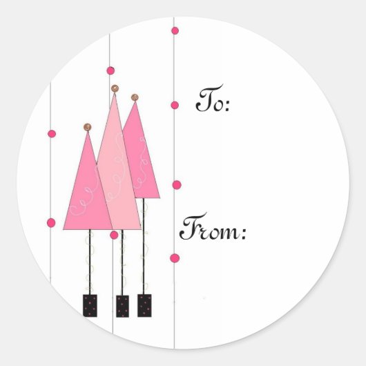 Roze Whimsical Bomen Ronde Sticker (Voorkant)