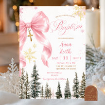 Roze Whimsical Boog Winter Doop Uitnodiging