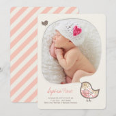 Roze Whimsical Chick Baby Girl Announement Aankondiging (Voorkant / Achterkant)