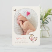 Roze Whimsical Chick Baby Girl Announement Aankondiging (Staand voorkant)