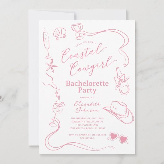 Roze Whimsical Cowgirl Bachelorette Party Kaart (Voorkant)
