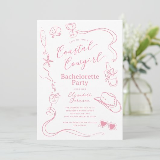Roze Whimsical Cowgirl Bachelorette Party Kaart (Staand voorkant)