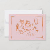 Roze Whimsical Doodle Handgetekende Dank Je Bedankkaart (Voorkant)