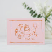 Roze Whimsical Doodle Handgetekende Dank Je Bedankkaart (Staand voorkant)