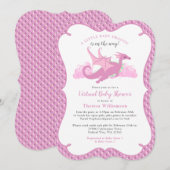 Roze Whimsical Dragon Virtual Baby shower Kaart (Voorkant / Achterkant)