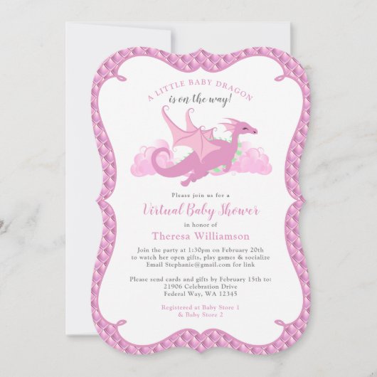 Roze Whimsical Dragon Virtual Baby shower Kaart (Voorkant)
