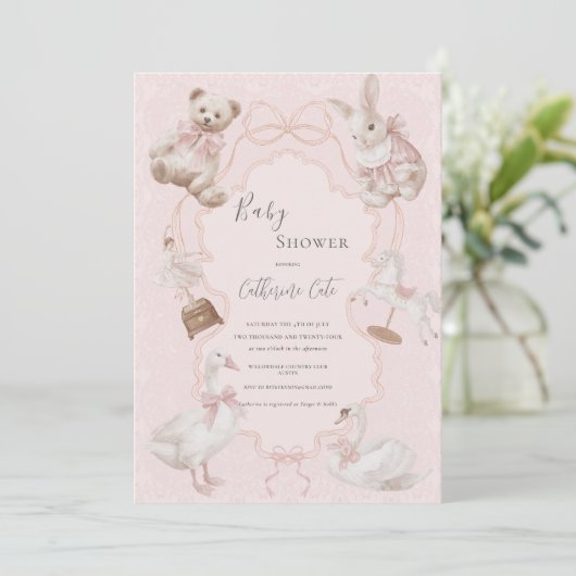Roze Whimsical Elegante Beer Babyshower Kaart (Staand voorkant)