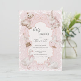 Roze Whimsical Elegante Vintage Baby Shower Kaart