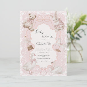 Roze Whimsical Elegante Vintage Baby Shower Kaart