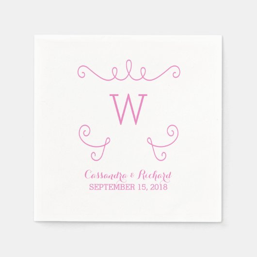 Roze Whimsical Flourish Monogram Papieren Servette Servet (Voorkant)