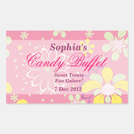 Roze Whimsical Flower Snoep Buffet Sticker (Voorkant)