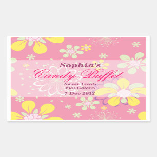 Roze Whimsical Flower Snoep Buffet Sticker