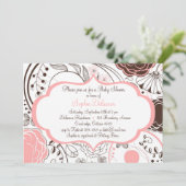 Roze Whimsical Flowers Baby Shower Invitations Kaart (Staand voorkant)