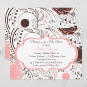 Roze Whimsical Flowers Baby Shower Invitations Kaart (Voorkant / Achterkant)