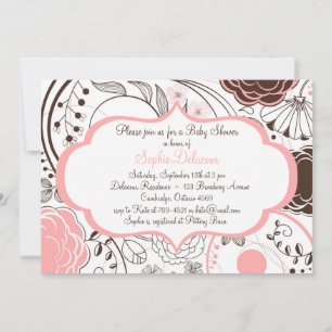 Roze Whimsical Flowers Baby Shower Invitations Kaart