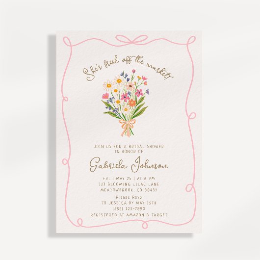 Roze Whimsical Golvend Bruidsfeest Uitnodiging