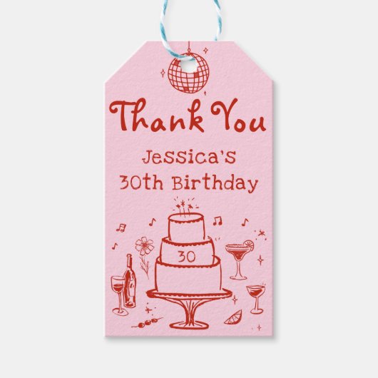 Roze Whimsical Hand getrokken Funky Cocktail Verja Cadeaulabel (Voorkant)