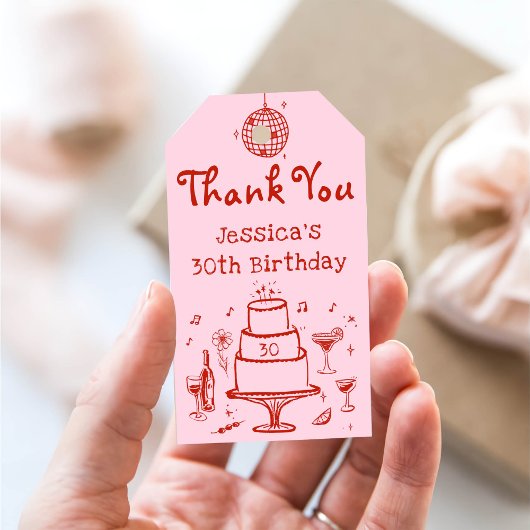 Roze Whimsical Hand getrokken Funky Cocktail Verja Cadeaulabel