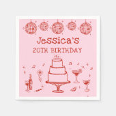 Roze Whimsical Hand getrokken Funky Cocktail Verja Servet (Voorkant)