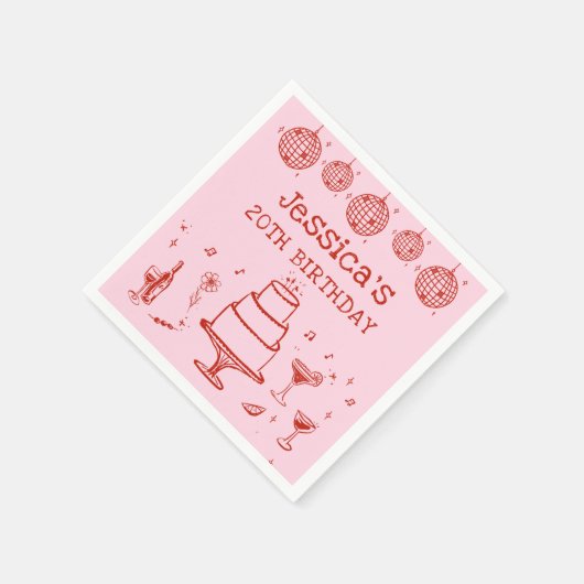 Roze Whimsical Hand getrokken Funky Cocktail Verja Servet (Hoek)