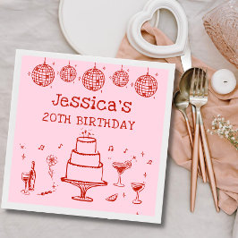 Roze Whimsical Hand getrokken Funky Cocktail Verja Servet