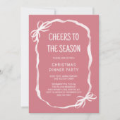 Roze Whimsical Handgetekend Kerst Dinerfeestje Kaart (Voorkant)