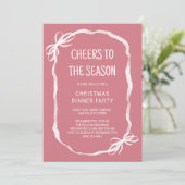 Roze Whimsical Handgetekend Kerst Dinerfeestje Kaart (Staand voorkant)