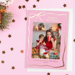 Roze Whimsical Handgetekende Boog Frame Foto Folie Feestdagenkaart